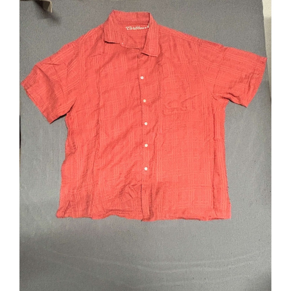Caribbean Mens Xl Button Up Camp Shirt Coral Linen Cotton